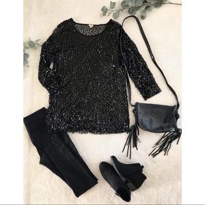 REBA Black Sequin Blouse